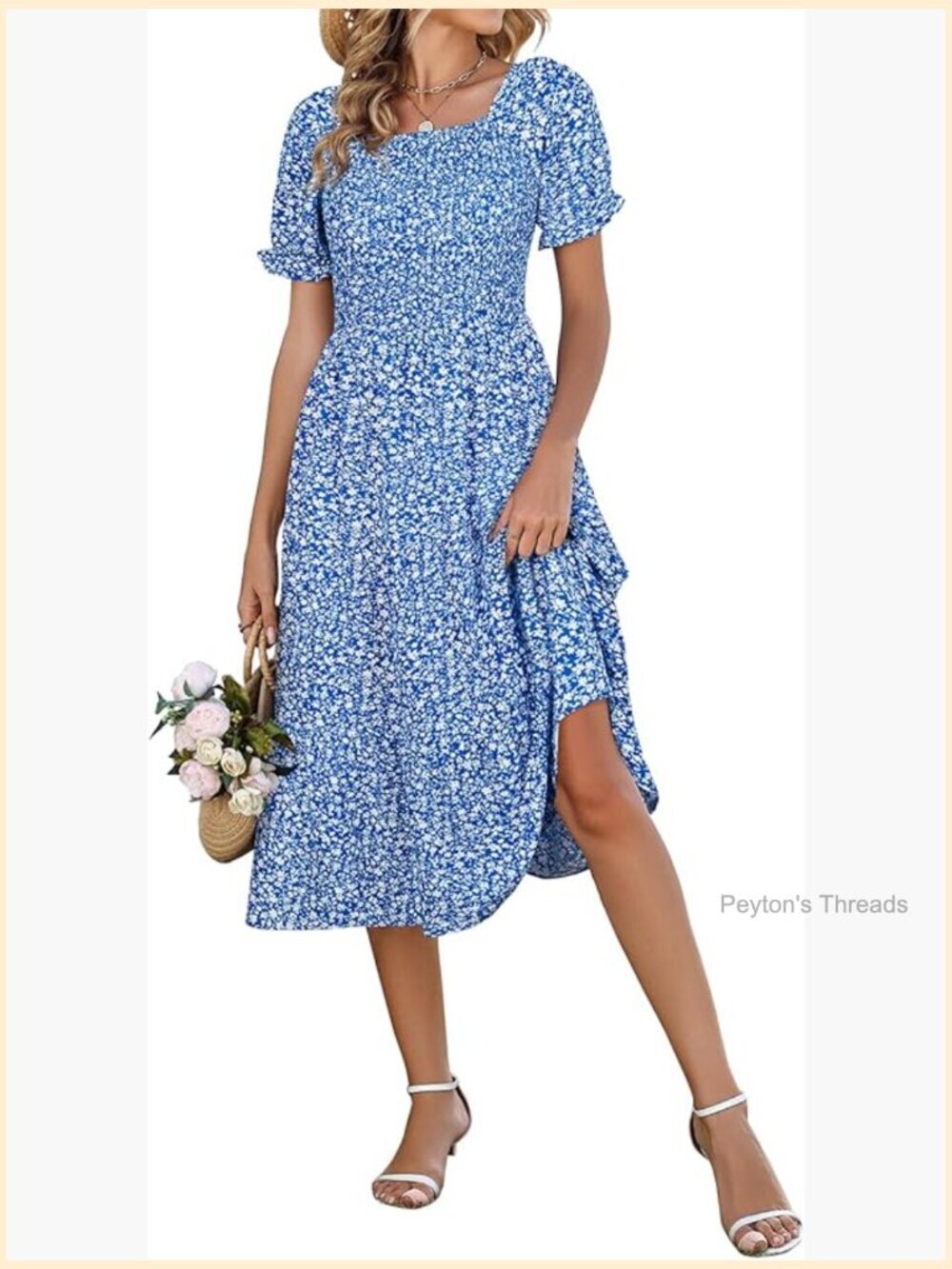 Smocked Square Neck Midi Sundress with Pockets